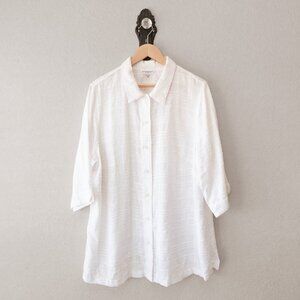 Allison Daley 20W White Linen Blend Button Front Top Side Slit